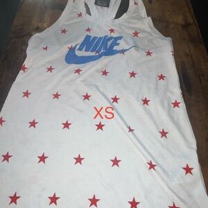 Nike White Tank Top with Red Stars and Blue Logo